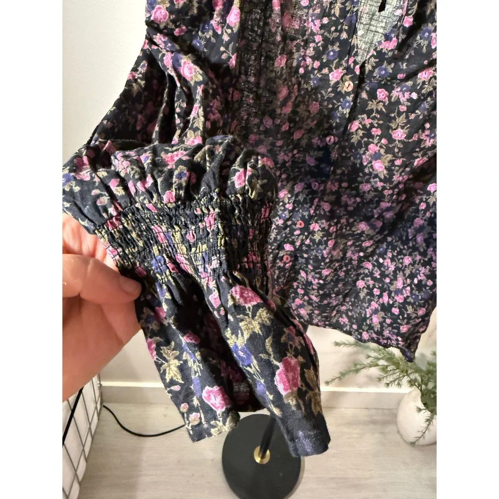 Free People Blouse med floral meant to be black feminine puff sleeve romantic ec